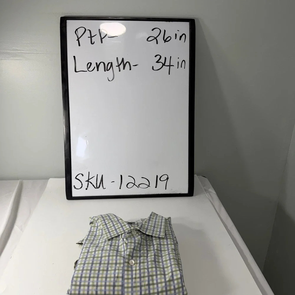 Banana Republic Mens XL Long Sleeve Button Down Shirt Plaid Blue Green White